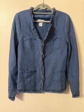Soft surroundings blue linen jacket metal trim Size Medium